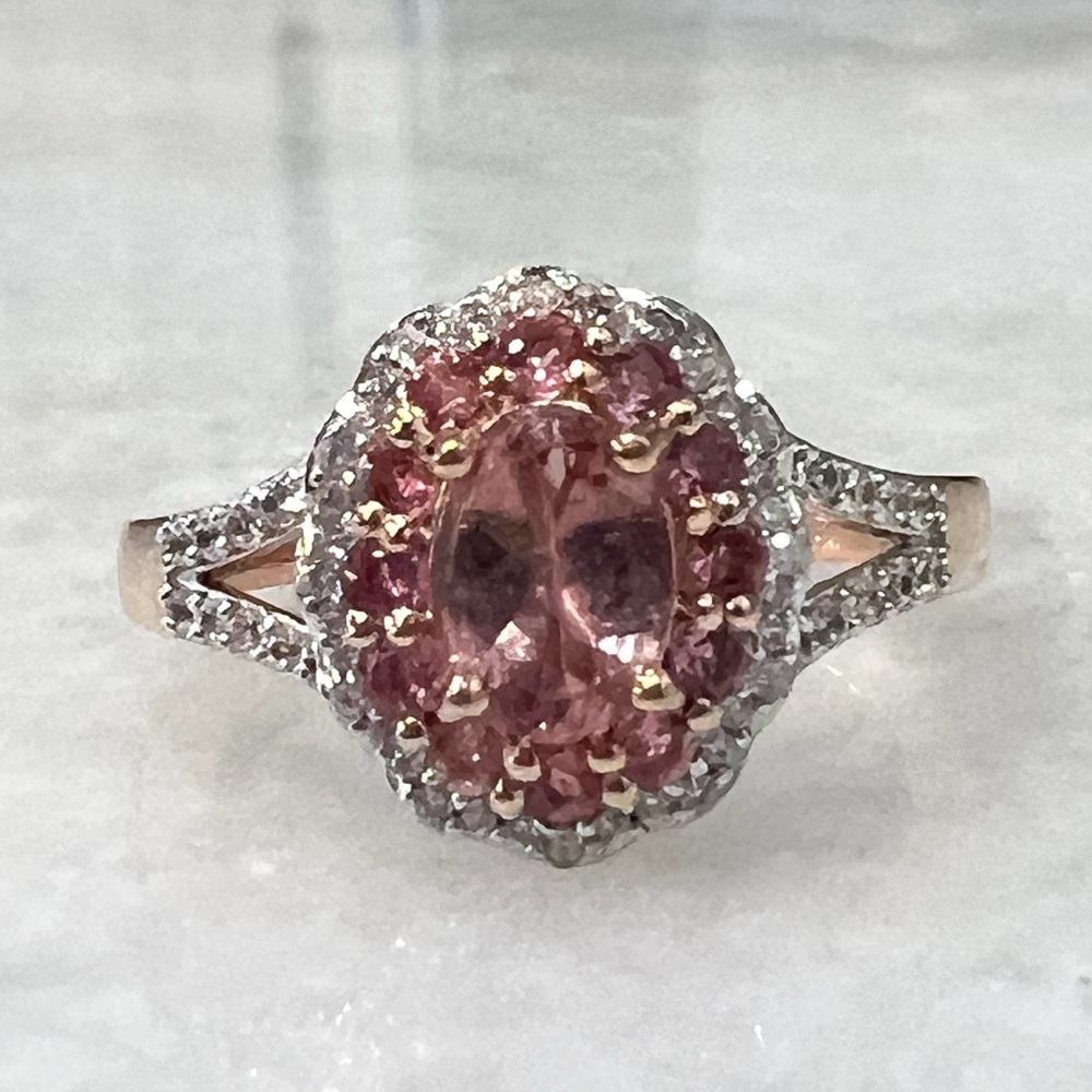 Red Apatite Multigemstone 18K Vermeil RG Sterling Silver Split Band Ring Sz 7